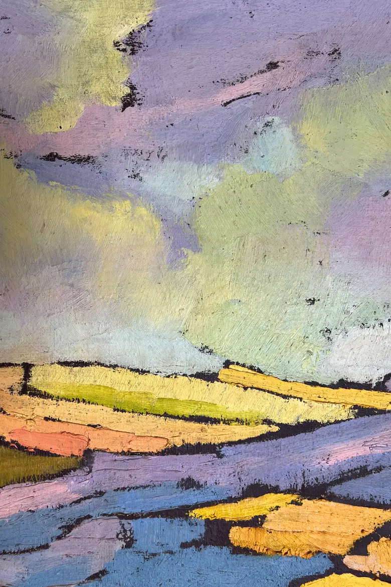 Tableau de paysage naïf années 70