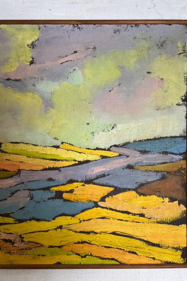 Tableau de paysage naïf années 70