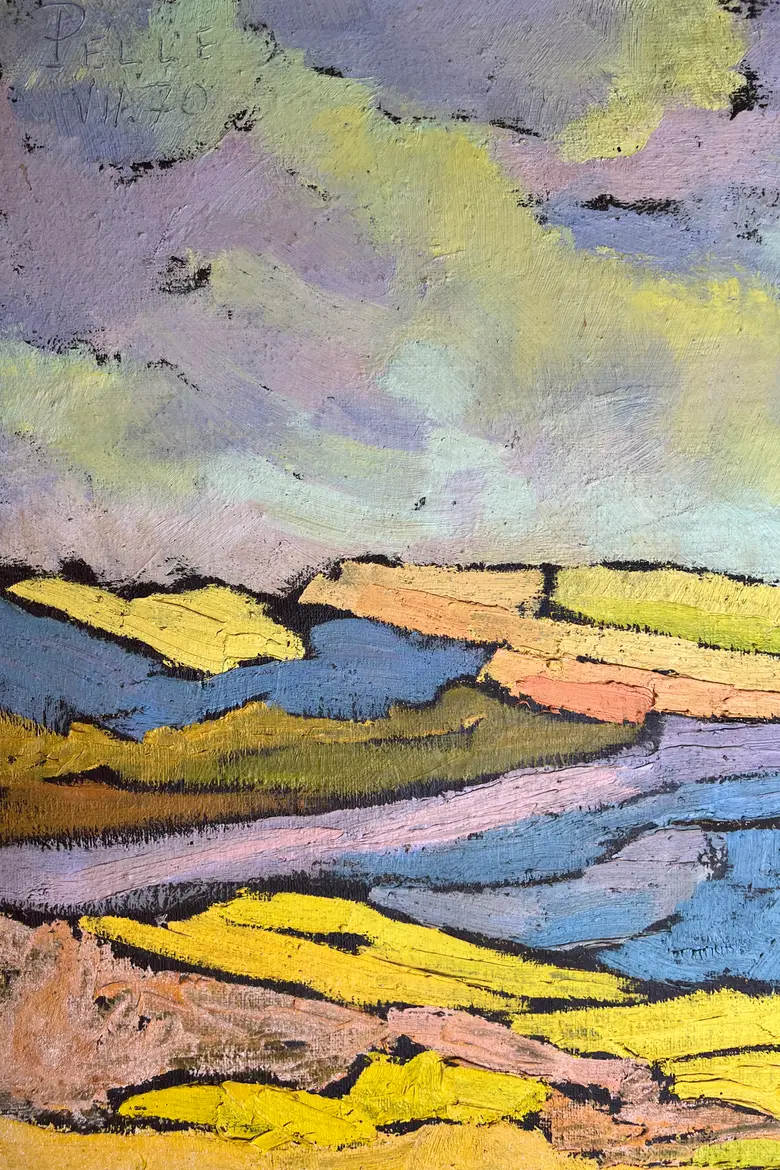 Tableau de paysage naïf années 70