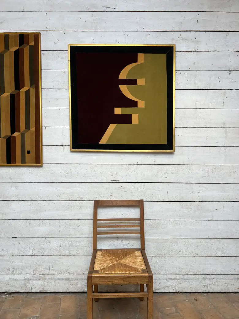 Tableau géométrique en collage textile – Louis Stanbury, années 1970
