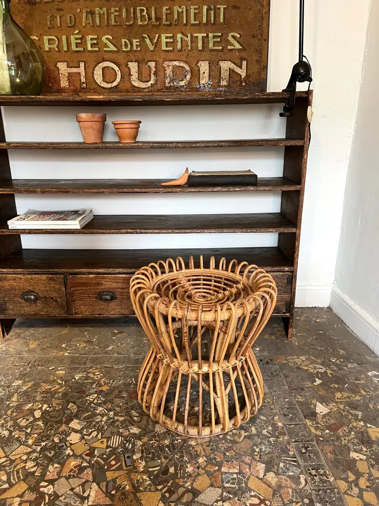 Tabouret en rotin vintage Années 50