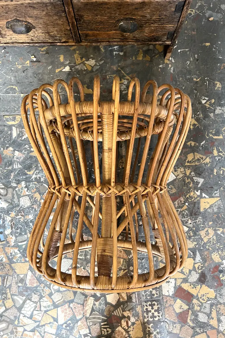 Tabouret en rotin vintage Années 50