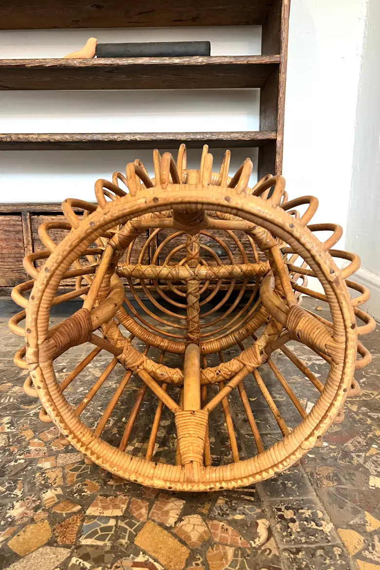 Tabouret en rotin vintage Années 50