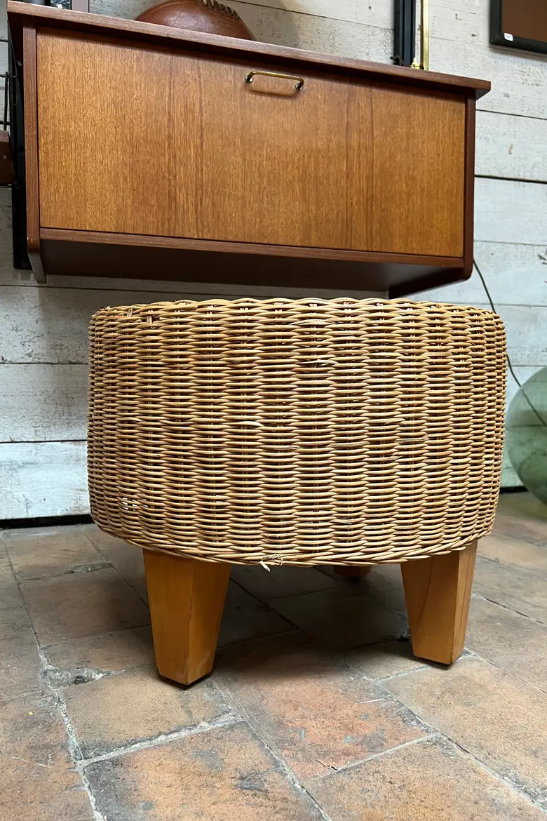 Tabouret vintage en osier Années 40
