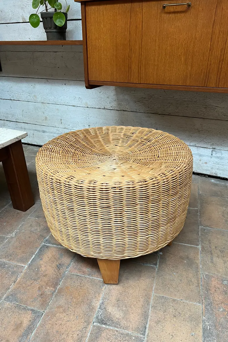 Tabouret vintage en osier Années 40