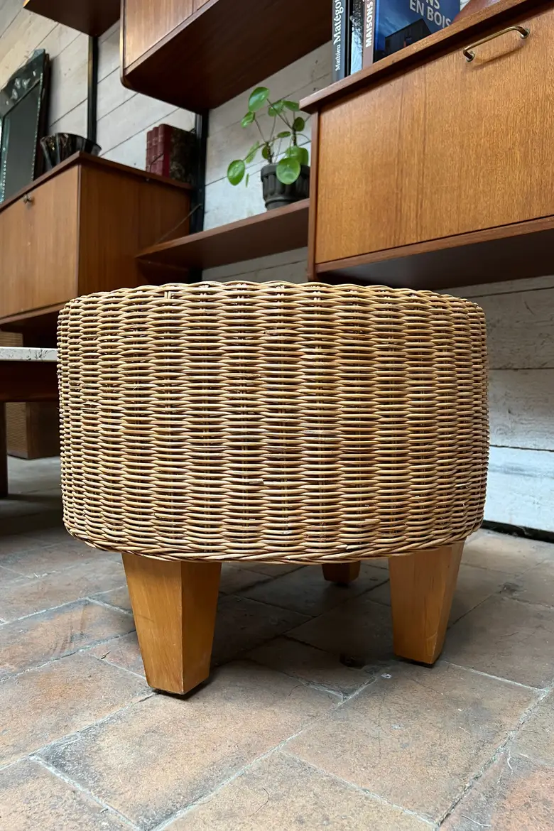 Tabouret vintage en osier Années 40