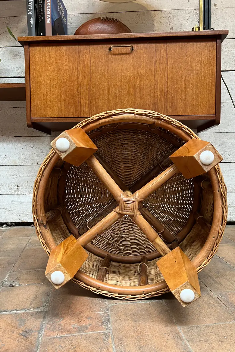 Tabouret vintage en osier Années 40