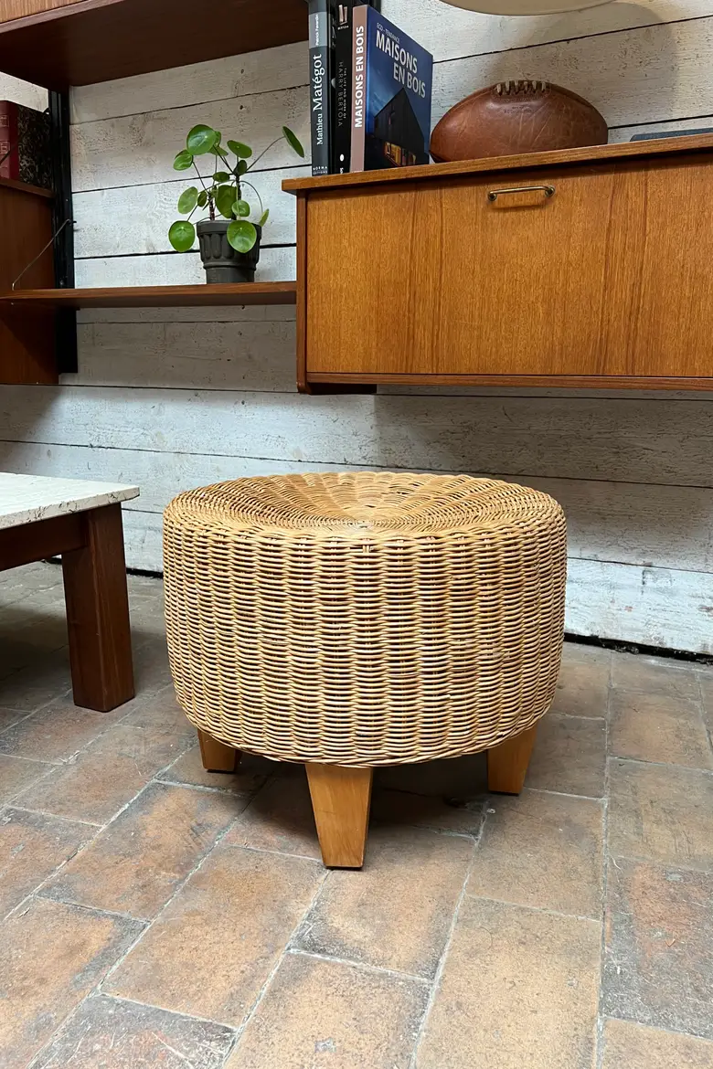 Tabouret vintage en osier Années 40