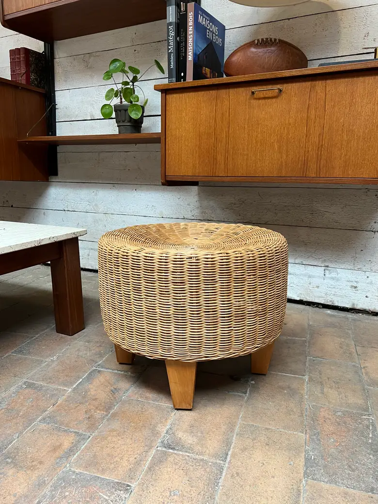 Tabouret vintage en osier Années 40