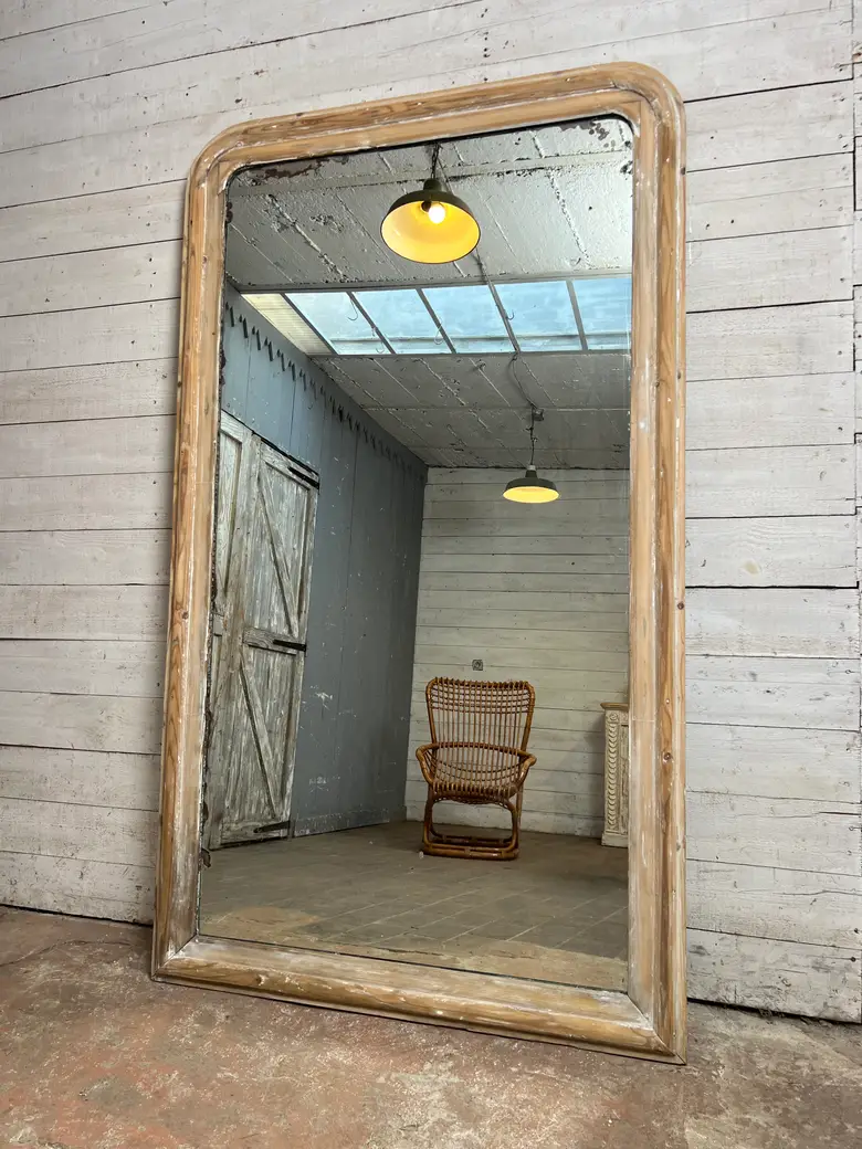 Très grand miroir en bois brut XIXème Époque Louis Philip