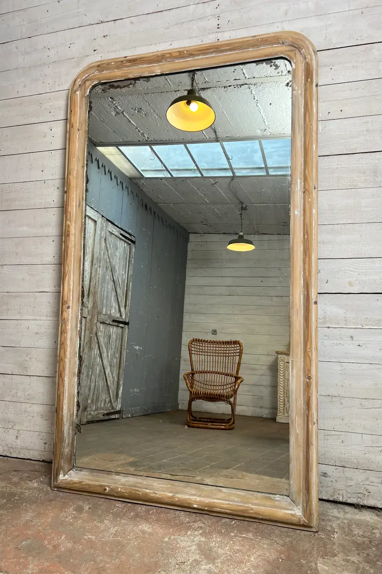Très grand miroir en bois brut XIXème Époque Louis Philip