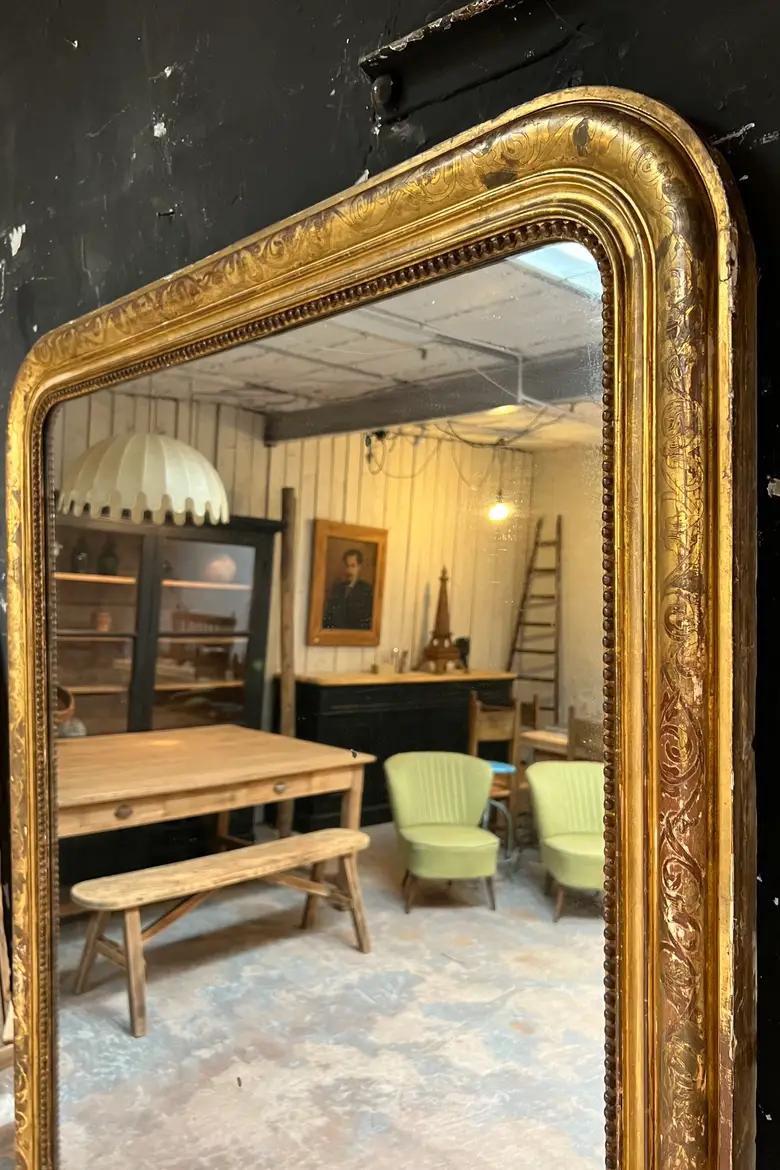 Très grand miroir Louis Philippe doré début 20e