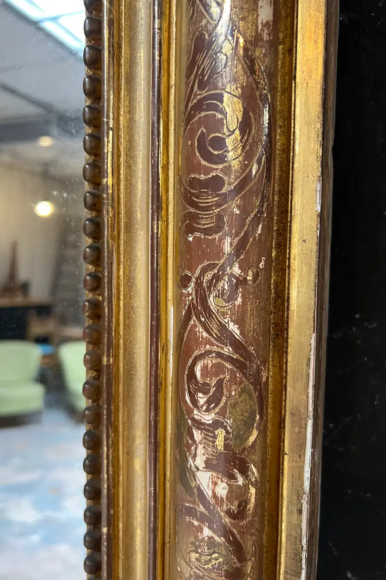 Très grand miroir Louis Philippe doré début 20e