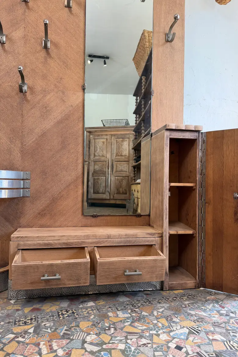 Vestiaire d’entrée Art Déco en chêne – années 30