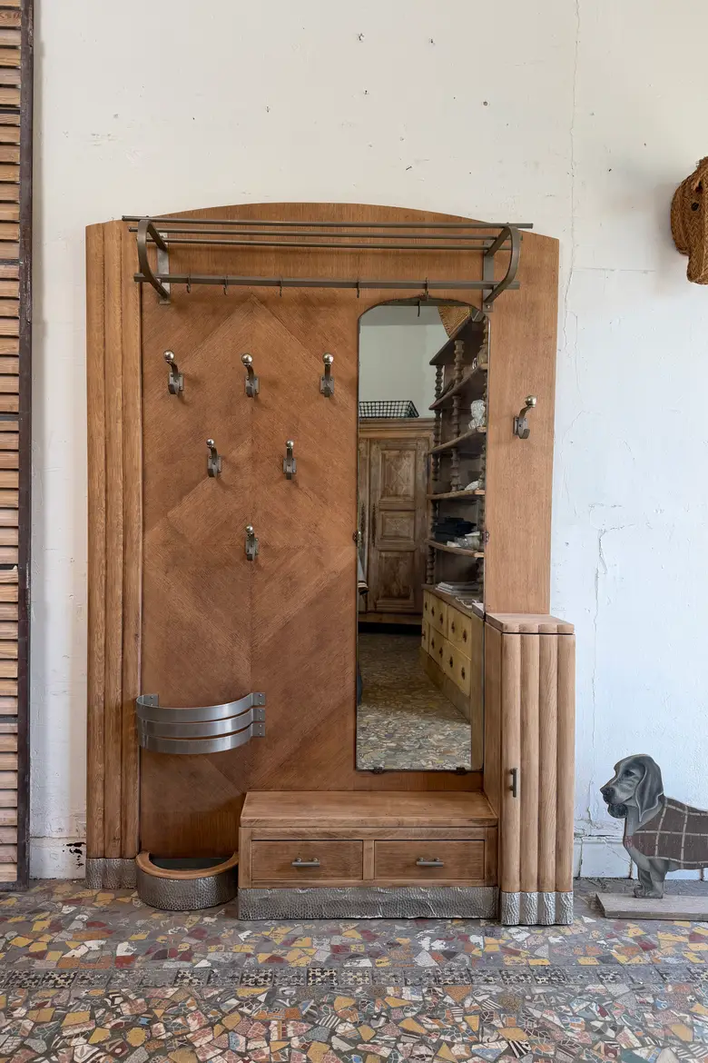 Vestiaire d’entrée Art Déco en chêne – années 30