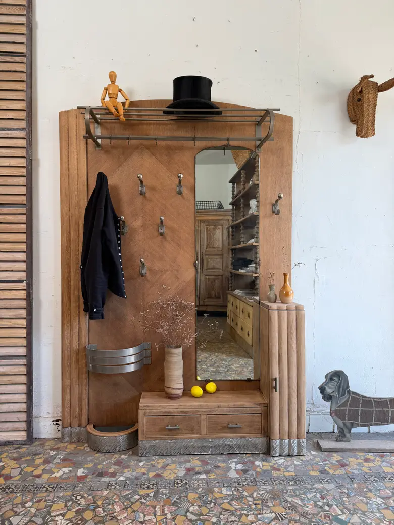 Vestiaire d’entrée Art Déco en chêne – années 30