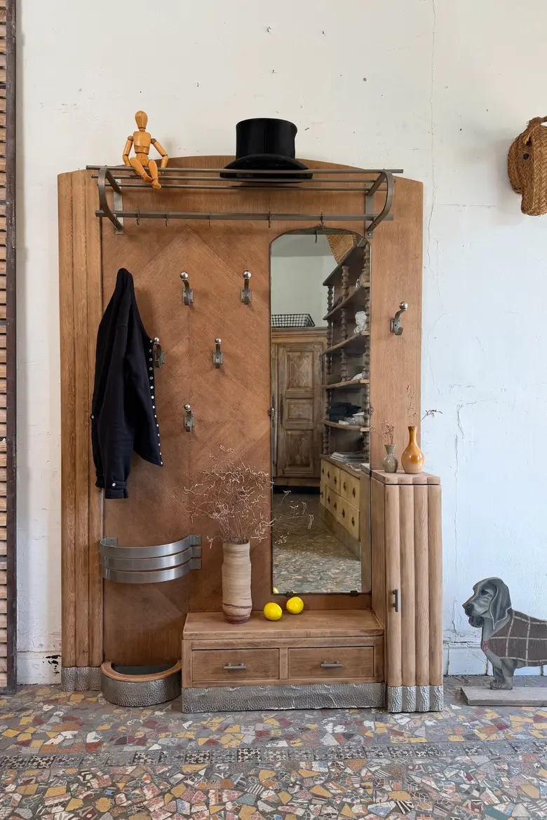 Vestiaire d’entrée Art Déco en chêne – années 30