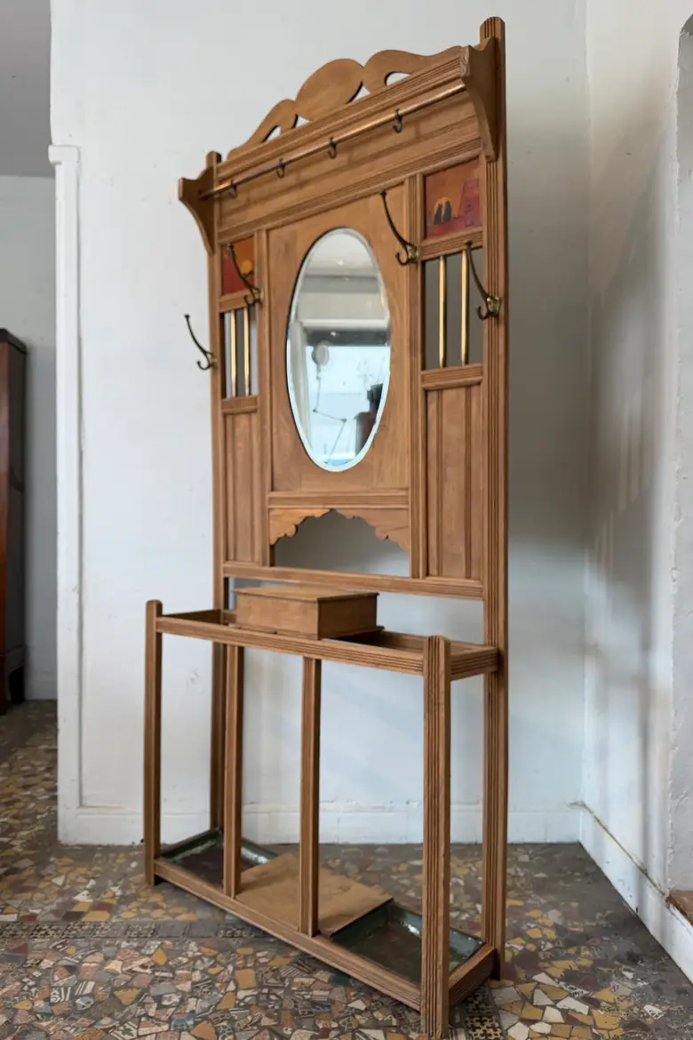 Vestiaire d’entrée Art nouveau en chêne