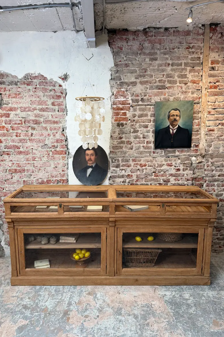 Vitrine de pharmacie en chêne – début XXe — Vitrine de pharmacie en chêne – début XXe