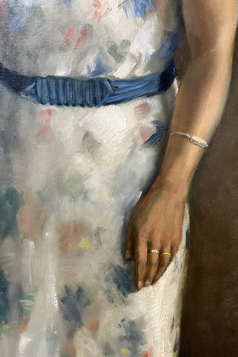 Tableau d’une baronne attribué à Jules Étienne 1938 — zoom sur le ventre